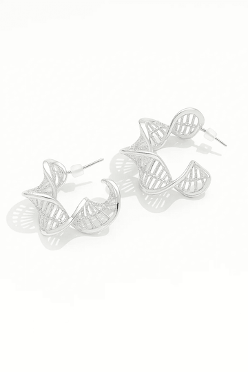 Silver hoop earrings on a white background