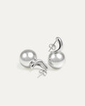 Pair of silver earrings on a white background