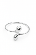 Eclipse Drop Cuff in silver-plated brass with double droplet ends and a polished sculptural finish