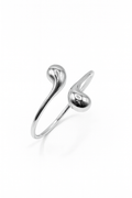 Eclipse Drop Cuff in silver-plated brass with double droplet ends and a polished sculptural finish