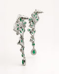 Emerald bloom long drop earrings back view silver plated with green cubic zirconia