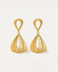 Gold filigree drop earrings with teardrop-shaped openwork design