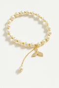 18K gold-plated pearl bracelet with crystal fish tail charm and adjustable drop chain, minimalist jewelry by Jadejuri