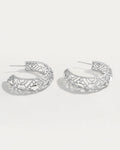 Silver lattice hoop earrings with openwork geometric pattern and polished silver finish