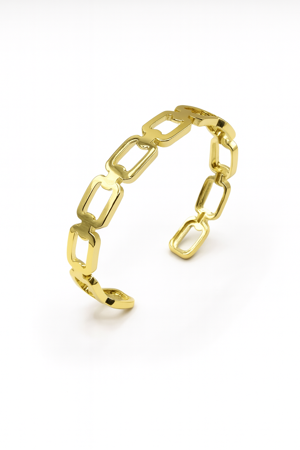 Link Aura Cuff bracelet in 18K gold-plated brass, open-link chain design, statement jewelry