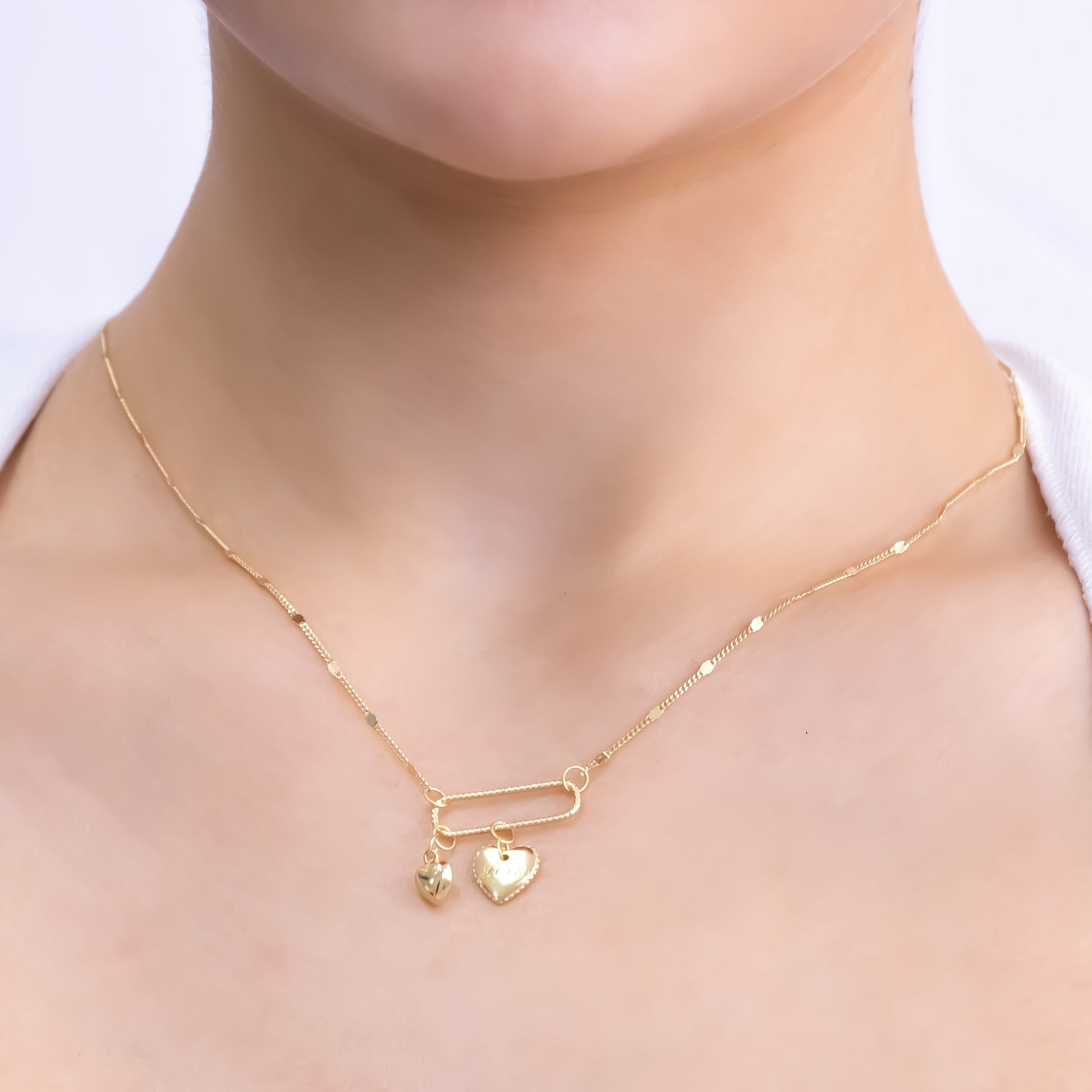 Love Chain Pendant Necklace Gold CloseUp
