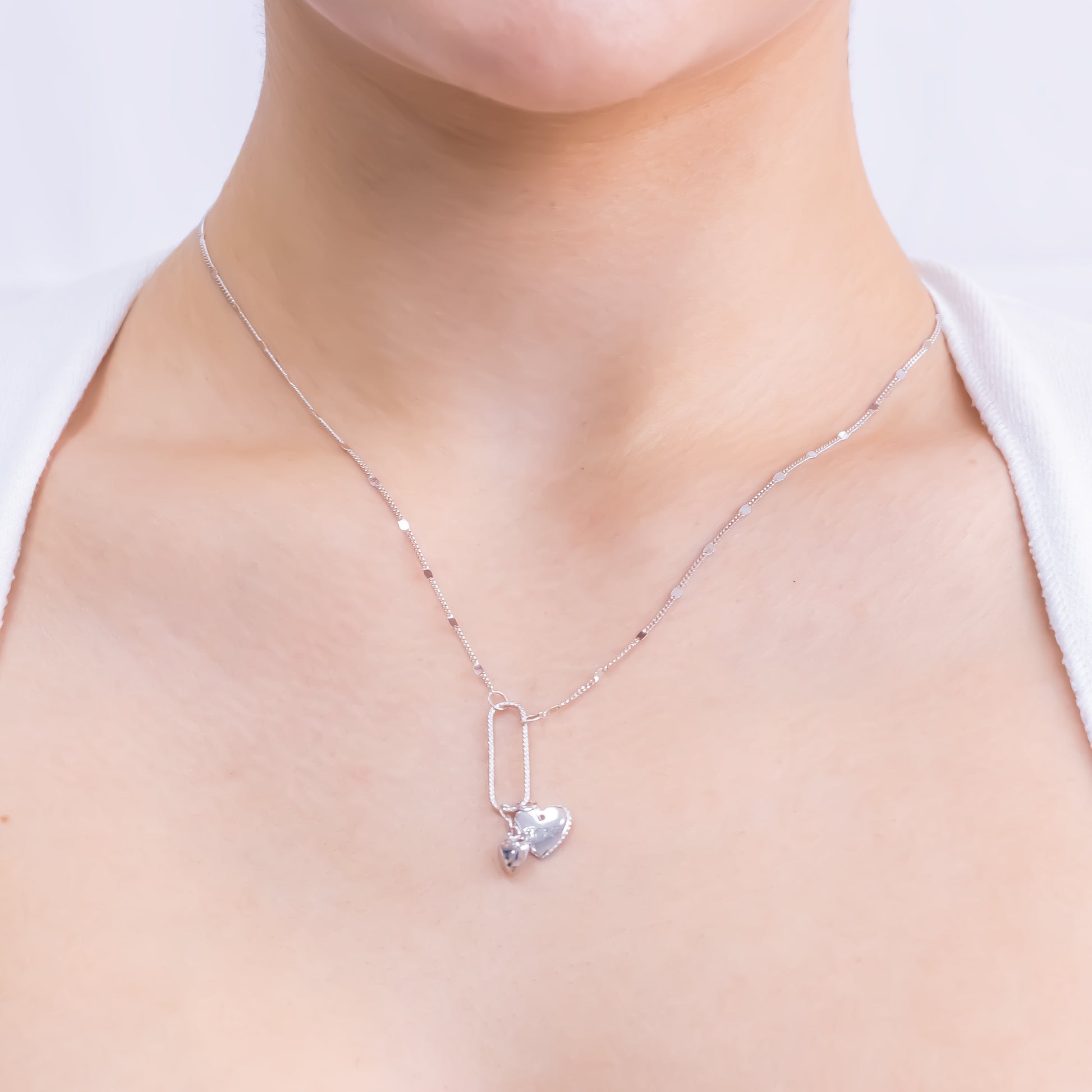 Love Chain Pendant Necklace White Gold CloseUp