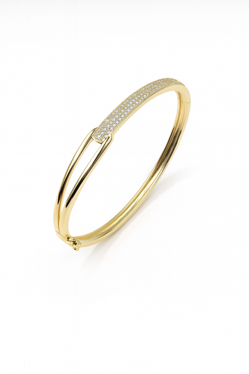 Lumière Twin Bangle in 18K gold-plated brass with pavé cubic zirconia, minimal dual band bracelet