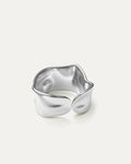silver-plated ring with molten wave design and open back on white background