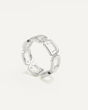 Moonlit Lattice Ring in silver-plated brass with intricate openwork lattice design – Jadejuri statement jewelry