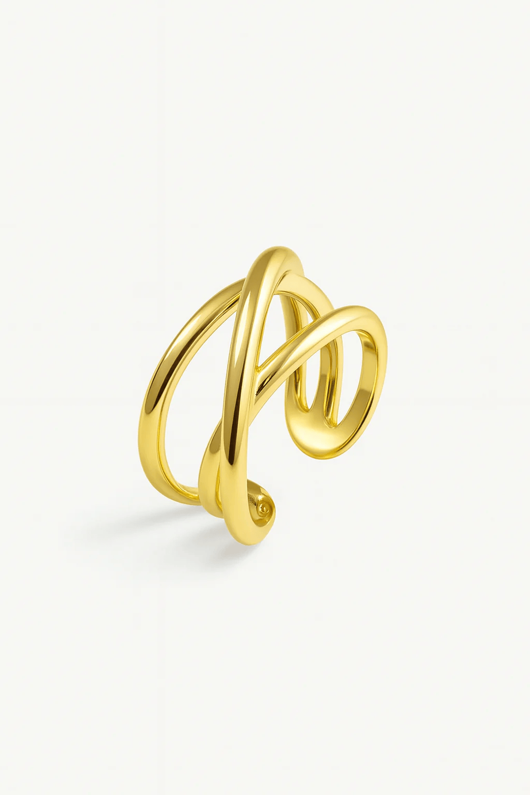 Nova Spiral Ring in 18K gold-plated brass featuring a modern spiral twist band design.