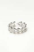 delicate silver ring with teardrop vine design on white background