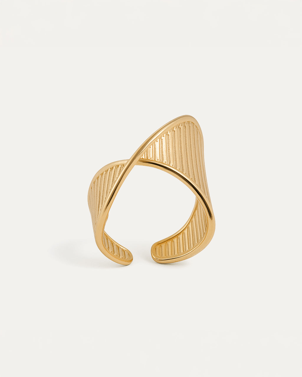 Ripple Curve Statement Ring in gold with sculptural open band and vertical texture