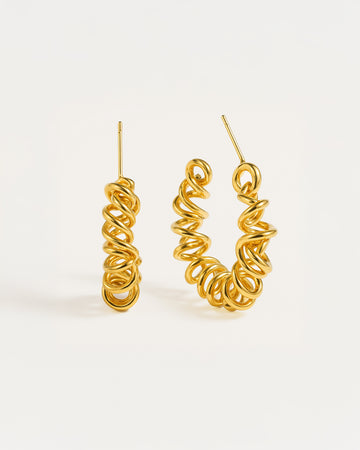 Gold spiral hoop earrings with bold twisted design – Jadejuri