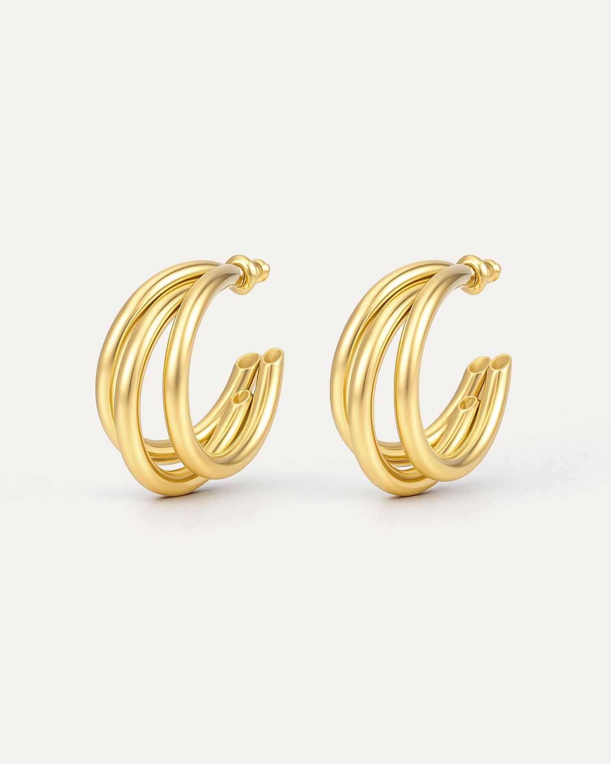 18K gold-plated brass triple C-shaped hoop earrings with sleek modern design on white background